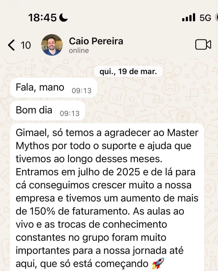 Depoimento de Caio Pereira: crescemos a empresa com aumento de mais de 150% de faturamento após entrar no Master Mythos